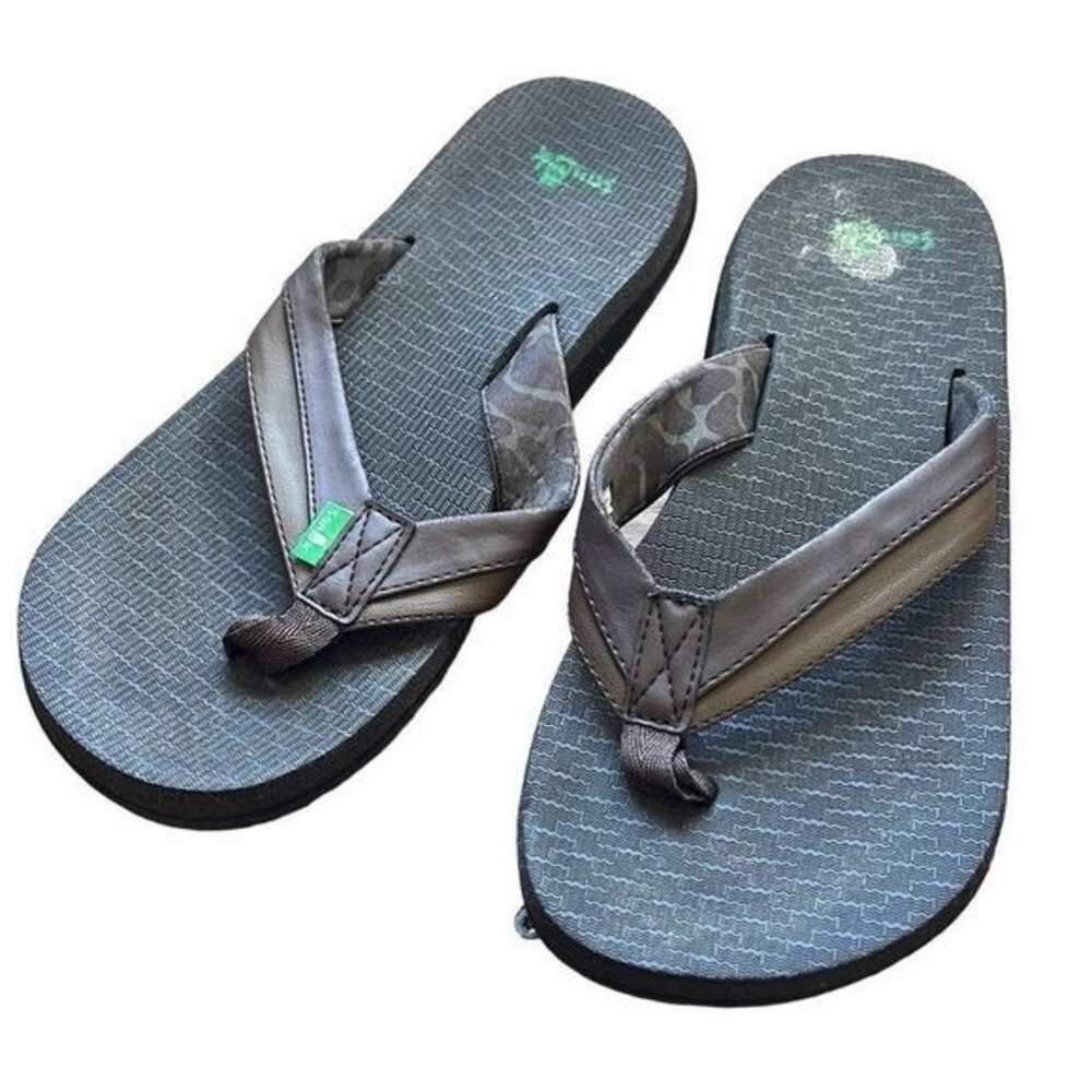 Sanuk Flip Flops Men 9 Brown Good Synthetic‎ Thong Sandals Casual Beachwear